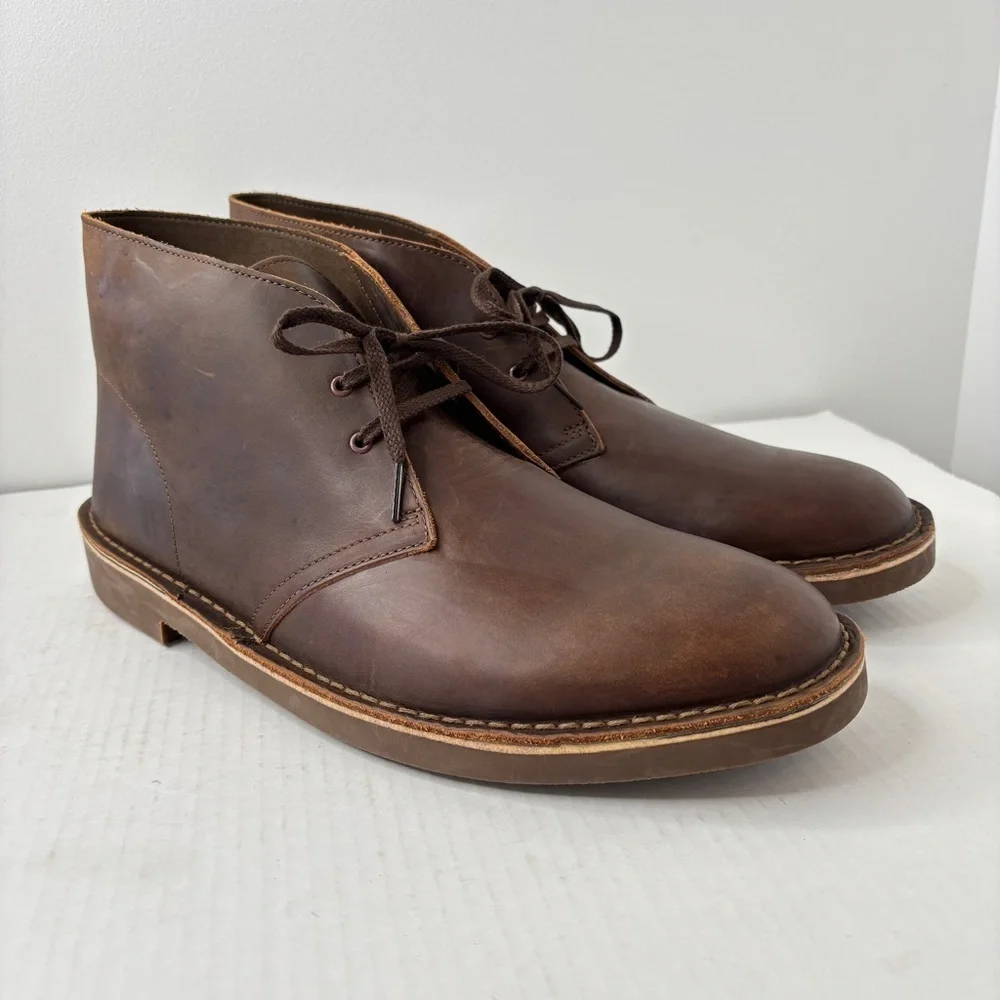 Clarks Bushacre 2 Chukka Boots Men's Size 15 Brown Leather Cushion Comfort NWOB